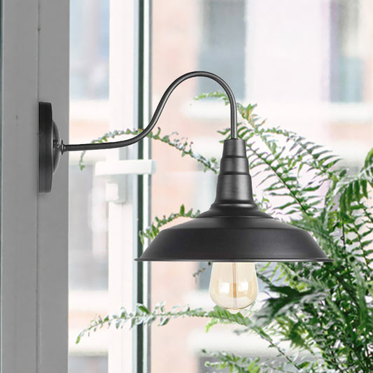Farmhouse Barn Wall Lighting 1 Light Metal Sconce Lamp with Gooseneck Arm in Black for Bedroom, 2 Packs Clearhalo 'Cast Iron' 'Glass' 'Industrial' 'Modern wall lights' 'Modern' 'Tiffany' 'Traditional wall lights' 'Wall Lamps & Sconces' 'Wall Lights' Lighting' 1419421