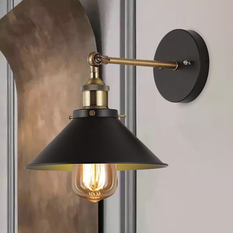 Industrial Stylish Cone Wall Sconce 1 Light Metallic Wall Mount Light in Black for Living Room, 2 Packs Clearhalo 'Art deco wall lights' 'Cast Iron' 'Glass' 'Industrial wall lights' 'Industrial' 'Middle century wall lights' 'Modern' 'Rustic wall lights' 'Tiffany' 'Traditional wall lights' 'Wall Lamps & Sconces' 'Wall Lights' Lighting' 1419422