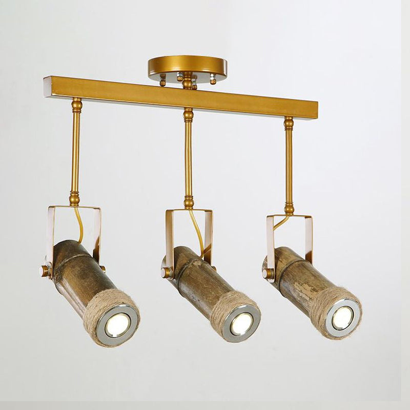 1/2/3-Light Tube Semi Flush Light Lodge Stylish Wood Metal and Bamboo Adjustable Ceiling Fixture for Restaurant Clearhalo 'Ceiling Lights' 'Close To Ceiling Lights' 'Close to ceiling' 'Semi-flushmount' Lighting' 1419436