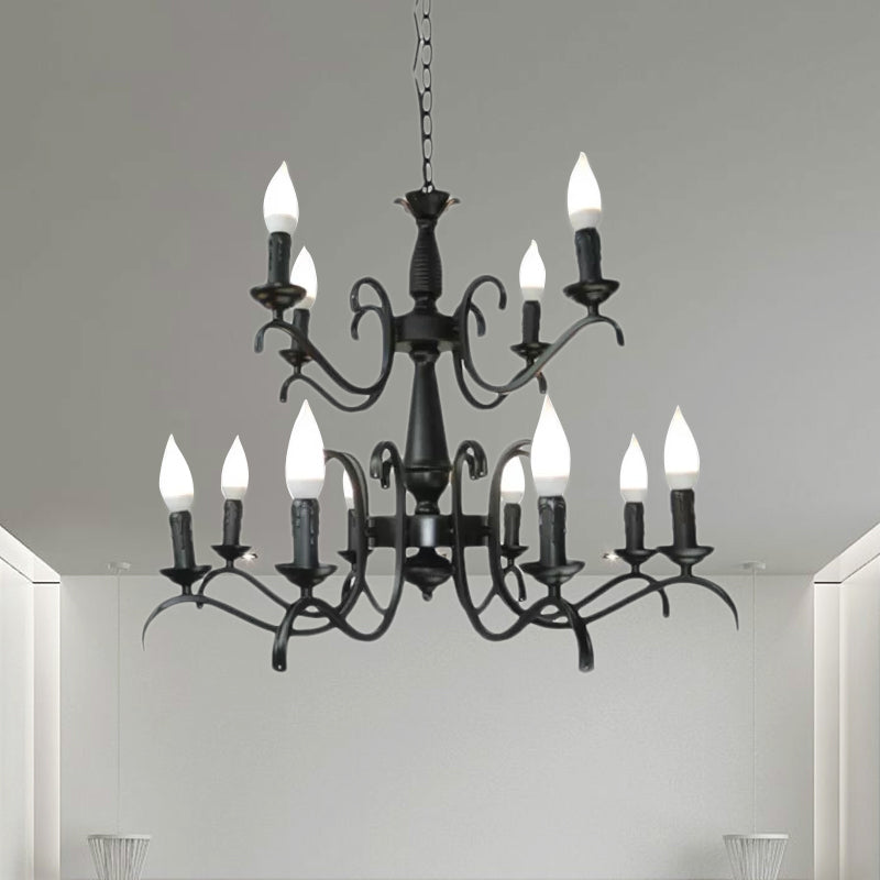 3/5 Heads Flameless Candle Chandelier Lighting Vintage Style Black Metallic Hanging Lamp for Living Room Clearhalo 'Cast Iron' 'Ceiling Lights' 'Chandeliers' 'Industrial Chandeliers' 'Industrial' 'Metal' 'Middle Century Chandeliers' 'Rustic Chandeliers' 'Tiffany' Lighting' 1419438