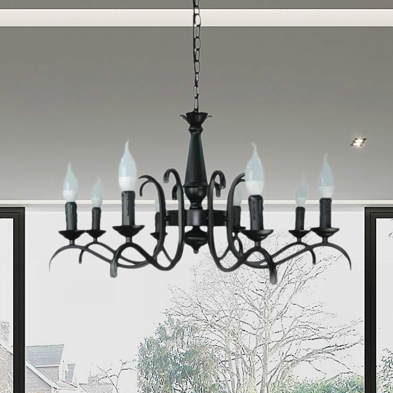 3/5 Heads Flameless Candle Chandelier Lighting Vintage Style Black Metallic Hanging Lamp for Living Room Clearhalo 'Cast Iron' 'Ceiling Lights' 'Chandeliers' 'Industrial Chandeliers' 'Industrial' 'Metal' 'Middle Century Chandeliers' 'Rustic Chandeliers' 'Tiffany' Lighting' 1419439