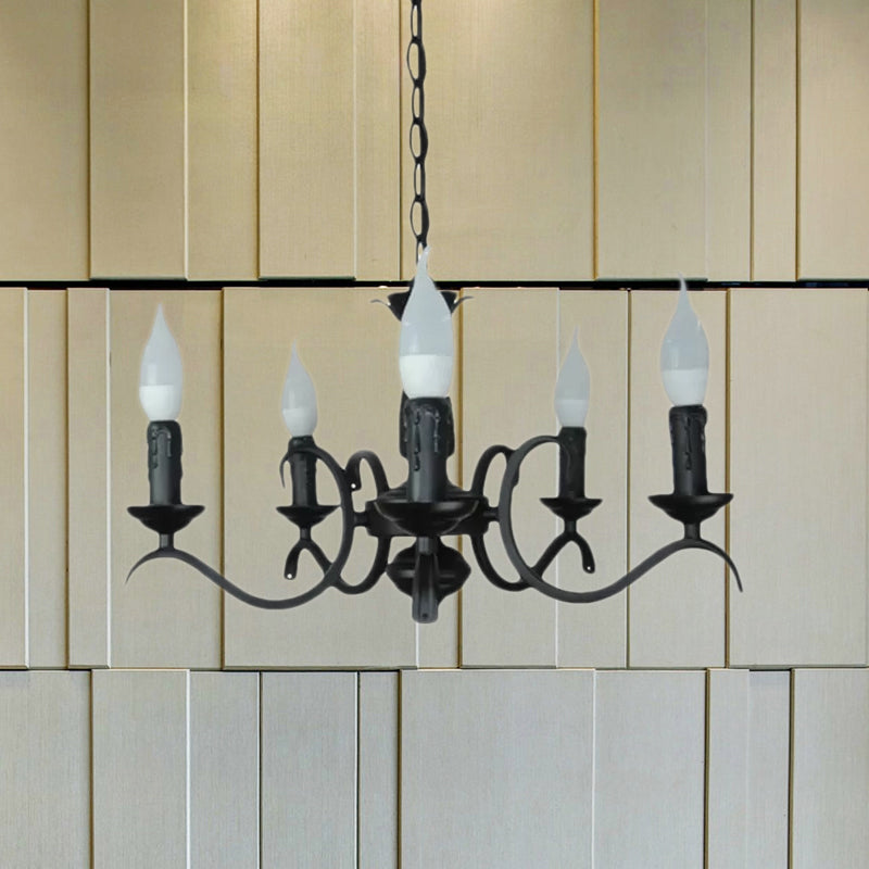 3/5 Heads Flameless Candle Chandelier Lighting Vintage Style Black Metallic Hanging Lamp for Living Room Clearhalo 'Cast Iron' 'Ceiling Lights' 'Chandeliers' 'Industrial Chandeliers' 'Industrial' 'Metal' 'Middle Century Chandeliers' 'Rustic Chandeliers' 'Tiffany' Lighting' 1419441