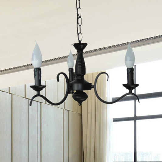 3/5 Heads Flameless Candle Chandelier Lighting Vintage Style Black Metallic Hanging Lamp for Living Room Clearhalo 'Cast Iron' 'Ceiling Lights' 'Chandeliers' 'Industrial Chandeliers' 'Industrial' 'Metal' 'Middle Century Chandeliers' 'Rustic Chandeliers' 'Tiffany' Lighting' 1419442