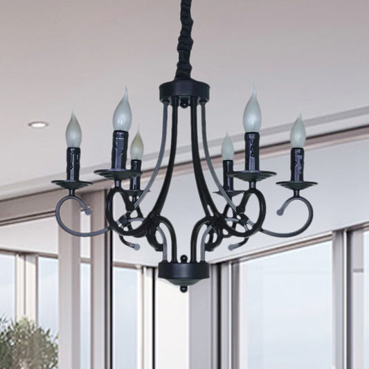 Vintage Style Exposed Chandelier Light with Candle 6/8 Heads Iron Hanging Ceiling Light in Black Clearhalo 'Cast Iron' 'Ceiling Lights' 'Chandeliers' 'Industrial Chandeliers' 'Industrial' 'Metal' 'Middle Century Chandeliers' 'Rustic Chandeliers' 'Tiffany' Lighting' 1419446