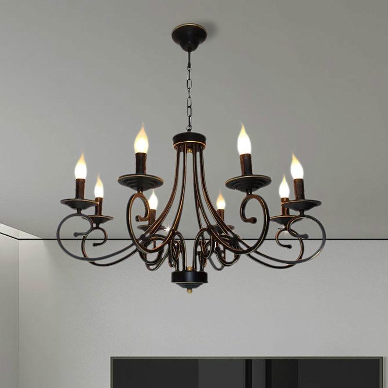 Vintage Style Exposed Chandelier Light with Candle 6/8 Heads Iron Hanging Ceiling Light in Black Clearhalo 'Cast Iron' 'Ceiling Lights' 'Chandeliers' 'Industrial Chandeliers' 'Industrial' 'Metal' 'Middle Century Chandeliers' 'Rustic Chandeliers' 'Tiffany' Lighting' 1419447