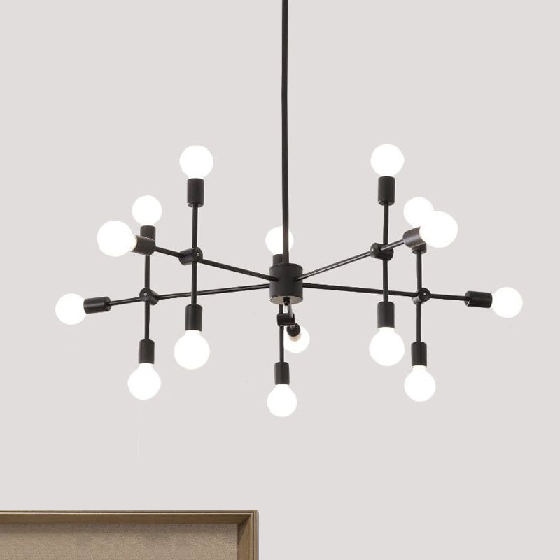 Open Bulb Dining Room Chandelier Lamp Industrial Metal 9/12 Lights Black/Brass Pendant Lighting Clearhalo 'Cast Iron' 'Ceiling Lights' 'Chandeliers' 'Industrial Chandeliers' 'Industrial' 'Metal' 'Middle Century Chandeliers' 'Rustic Chandeliers' 'Tiffany' Lighting' 1419451