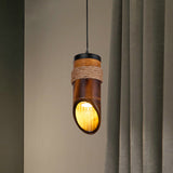 Bamboo Tubed Hanging Light Height Adjustable 1 Bulb Ceiling Pendant Lamp with Rope Clearhalo 'Ceiling Lights' 'Pendant Lights' 'Pendants' Lighting' 1419491