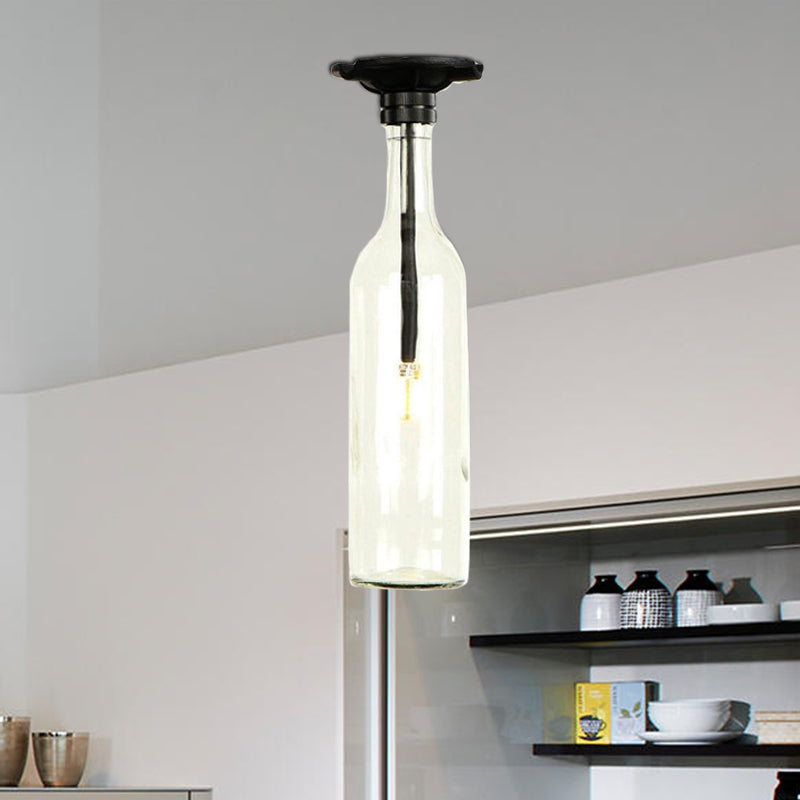 1 Bulb Semi Flush Light with Bottle Glass Shade Industrial Stylish Living Room Semi-Flush Mount Light in Grey/Brown Clearhalo 'Ceiling Lights' 'Close To Ceiling Lights' 'Close to ceiling' 'Glass shade' 'Glass' 'Semi-flushmount' Lighting' 1419530