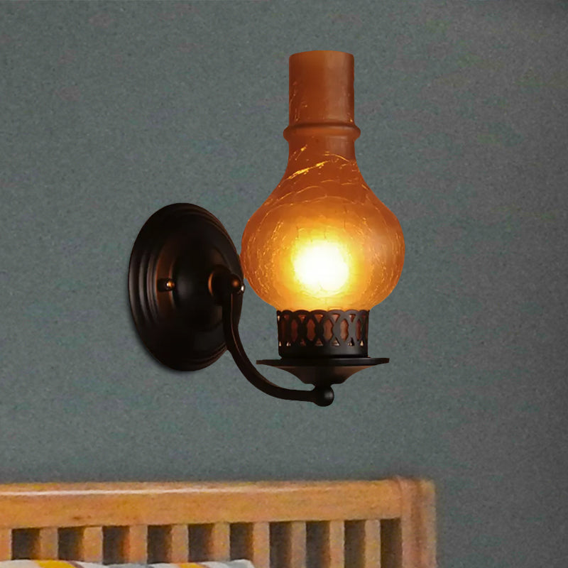 1 Bulb Vase Shade Wall Mounted Light Fixture Rustic White/Amber Crackle Glass Lighting for Corridor Clearhalo 'Cast Iron' 'Glass' 'Industrial wall lights' 'Industrial' 'Middle century wall lights' 'Modern' 'Tiffany' 'Traditional wall lights' 'Wall Lamps & Sconces' 'Wall Lights' Lighting' 1419553