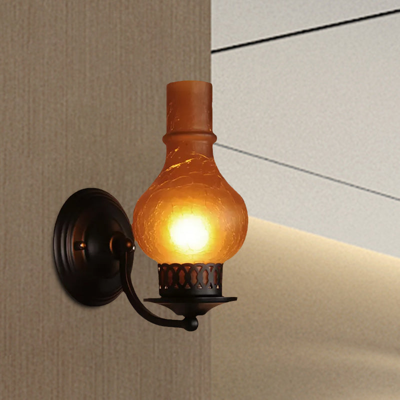 1 Bulb Vase Shade Wall Mounted Light Fixture Rustic White/Amber Crackle Glass Lighting for Corridor Clearhalo 'Cast Iron' 'Glass' 'Industrial wall lights' 'Industrial' 'Middle century wall lights' 'Modern' 'Tiffany' 'Traditional wall lights' 'Wall Lamps & Sconces' 'Wall Lights' Lighting' 1419554