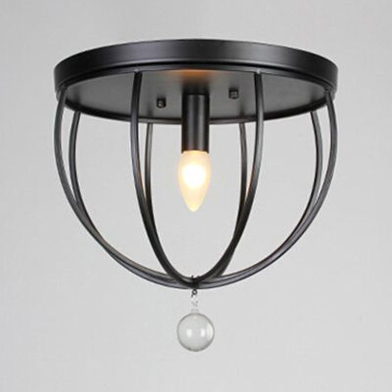 1/4/5-Head Wire Cage Flush Ceiling Light with Clear Crystal Ball Retro Black Metallic Flush Mount Light Clearhalo 'Ceiling Lights' 'Close To Ceiling Lights' 'Close to ceiling' 'Flush mount' 'Industrial Flush Mount' Lighting' 1419564