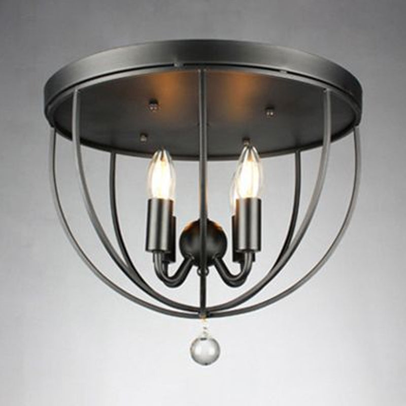 1/4/5-Head Wire Cage Flush Ceiling Light with Clear Crystal Ball Retro Black Metallic Flush Mount Light Clearhalo 'Ceiling Lights' 'Close To Ceiling Lights' 'Close to ceiling' 'Flush mount' 'Industrial Flush Mount' Lighting' 1419565