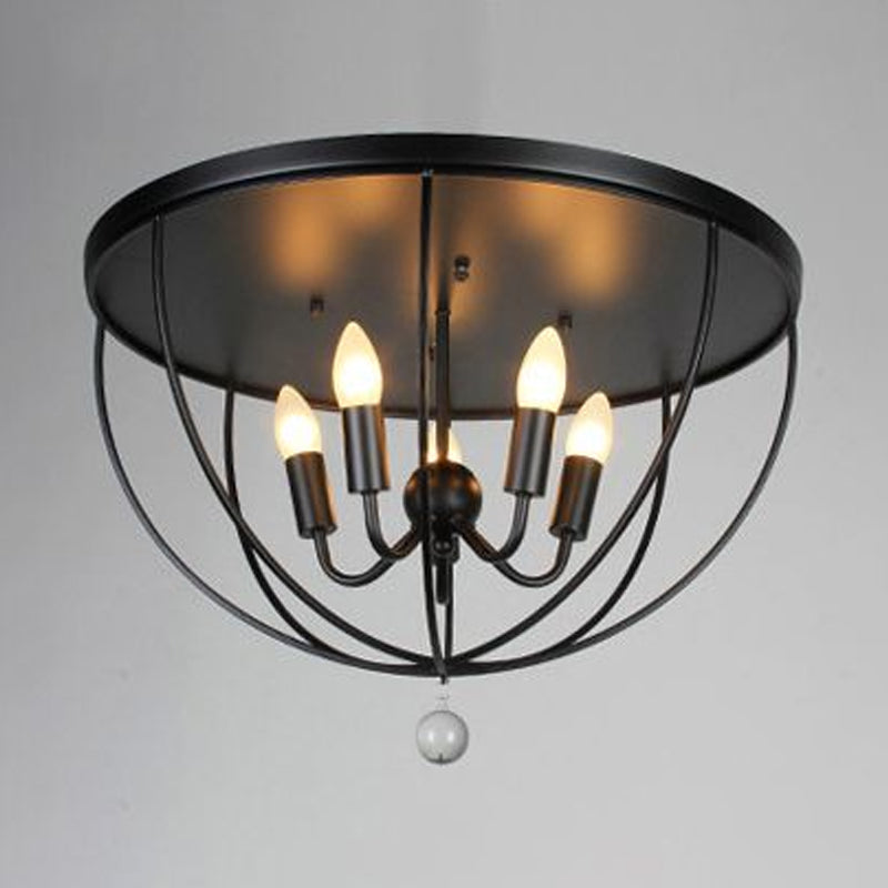 1/4/5-Head Wire Cage Flush Ceiling Light with Clear Crystal Ball Retro Black Metallic Flush Mount Light Clearhalo 'Ceiling Lights' 'Close To Ceiling Lights' 'Close to ceiling' 'Flush mount' 'Industrial Flush Mount' Lighting' 1419566