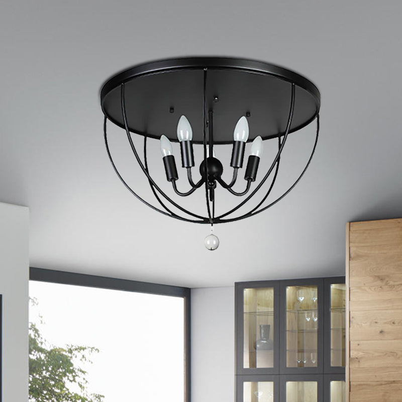 1/4/5-Head Wire Cage Flush Ceiling Light with Clear Crystal Ball Retro Black Metallic Flush Mount Light Clearhalo 'Ceiling Lights' 'Close To Ceiling Lights' 'Close to ceiling' 'Flush mount' 'Industrial Flush Mount' Lighting' 1419567