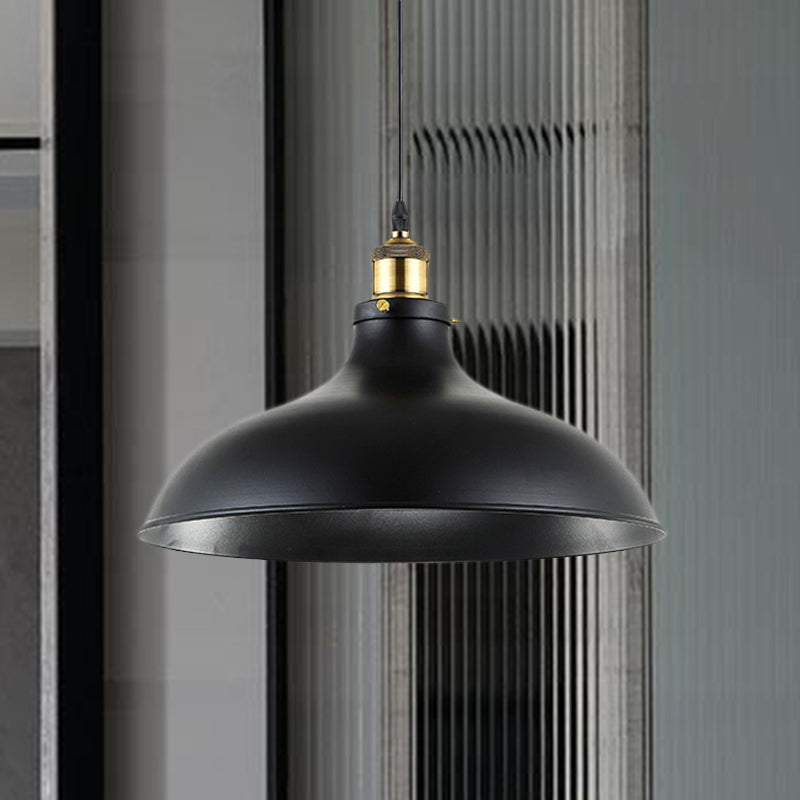 Wrought Iron Domed Ceiling Fixture Industrial 12"/14" W 1 Light Dining Room Pendant Lighting in Weathered Brass/Black Clearhalo 'Art Deco Pendants' 'Black' 'Cast Iron' 'Ceiling Lights' 'Ceramic' 'Crystal' 'Industrial Pendants' 'Industrial' 'Metal' 'Middle Century Pendants' 'Pendant Lights' 'Pendants' 'Rustic Pendants' 'Tiffany' Lighting' 1419624