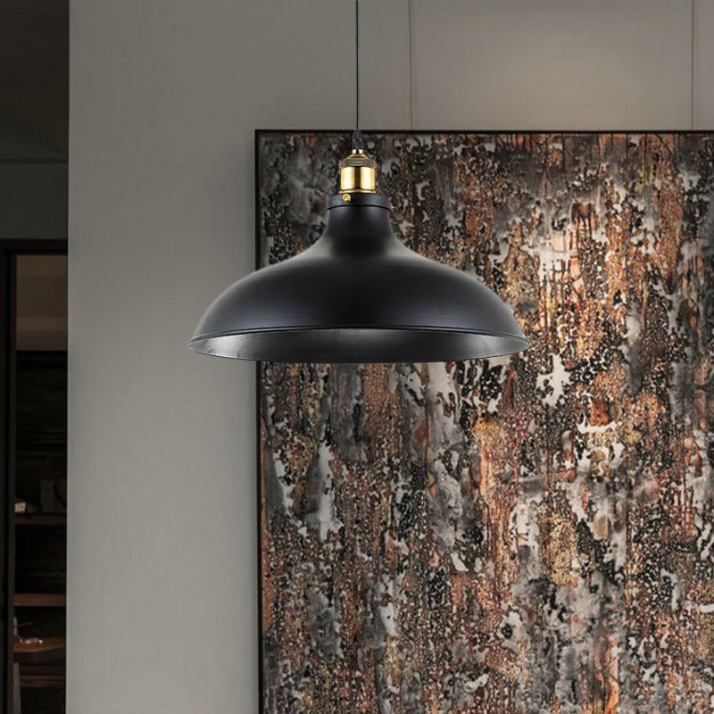 Wrought Iron Domed Ceiling Fixture Industrial 12"/14" W 1 Light Dining Room Pendant Lighting in Weathered Brass/Black Clearhalo 'Art Deco Pendants' 'Black' 'Cast Iron' 'Ceiling Lights' 'Ceramic' 'Crystal' 'Industrial Pendants' 'Industrial' 'Metal' 'Middle Century Pendants' 'Pendant Lights' 'Pendants' 'Rustic Pendants' 'Tiffany' Lighting' 1419625