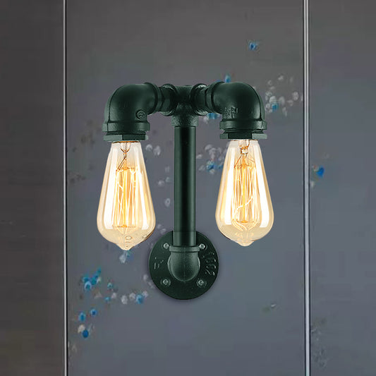 2 Lights Wall Lighting with Pipe and Open Bulb Metal Warehouse Style Bathroom Wall Mounted Lamp in Bronze/Black Clearhalo 'Art deco wall lights' 'Cast Iron' 'Glass' 'Industrial wall lights' 'Industrial' 'Middle century wall lights' 'Modern' 'Rustic wall lights' 'Tiffany' 'Traditional wall lights' 'Wall Lamps & Sconces' 'Wall Lights' Lighting' 1419629