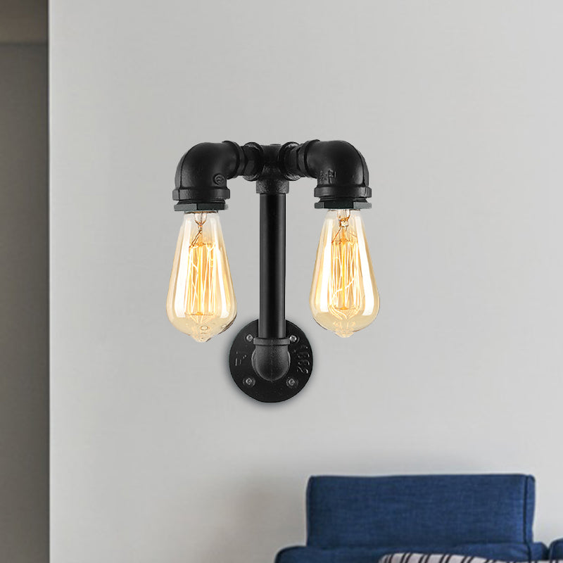 2 Lights Wall Lighting with Pipe and Open Bulb Metal Warehouse Style Bathroom Wall Mounted Lamp in Bronze/Black Clearhalo 'Art deco wall lights' 'Cast Iron' 'Glass' 'Industrial wall lights' 'Industrial' 'Middle century wall lights' 'Modern' 'Rustic wall lights' 'Tiffany' 'Traditional wall lights' 'Wall Lamps & Sconces' 'Wall Lights' Lighting' 1419631