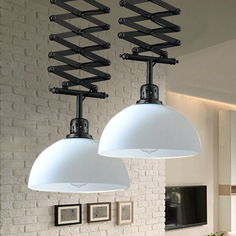 Extendable Dome Metallic Ceiling Light Industrial Style 1 Bulb Balcony Pendant Lighting in Black/White Clearhalo 'Art Deco Pendants' 'Black' 'Cast Iron' 'Ceiling Lights' 'Ceramic' 'Crystal' 'Industrial Pendants' 'Industrial' 'Metal' 'Middle Century Pendants' 'Pendant Lights' 'Pendants' 'Rustic Pendants' 'Tiffany' Lighting' 1419648