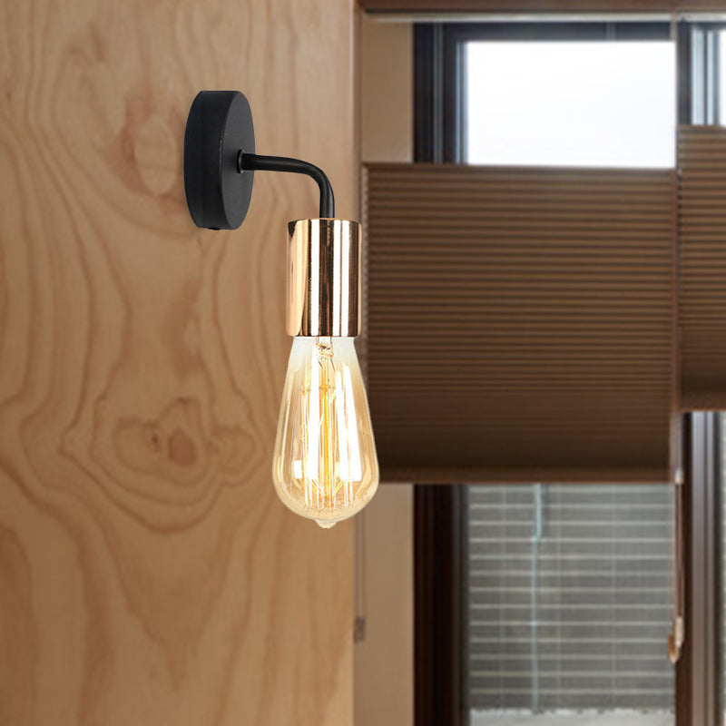 Brass/Copper Open Bulb Sconce Light with Curved Arm Industrial Style Metal 1 Light Bedside Wall Lighting Clearhalo 'Art deco wall lights' 'Cast Iron' 'Glass' 'Industrial wall lights' 'Industrial' 'Middle century wall lights' 'Modern' 'Rustic wall lights' 'Tiffany' 'Traditional wall lights' 'Wall Lamps & Sconces' 'Wall Lights' Lighting' 1419657