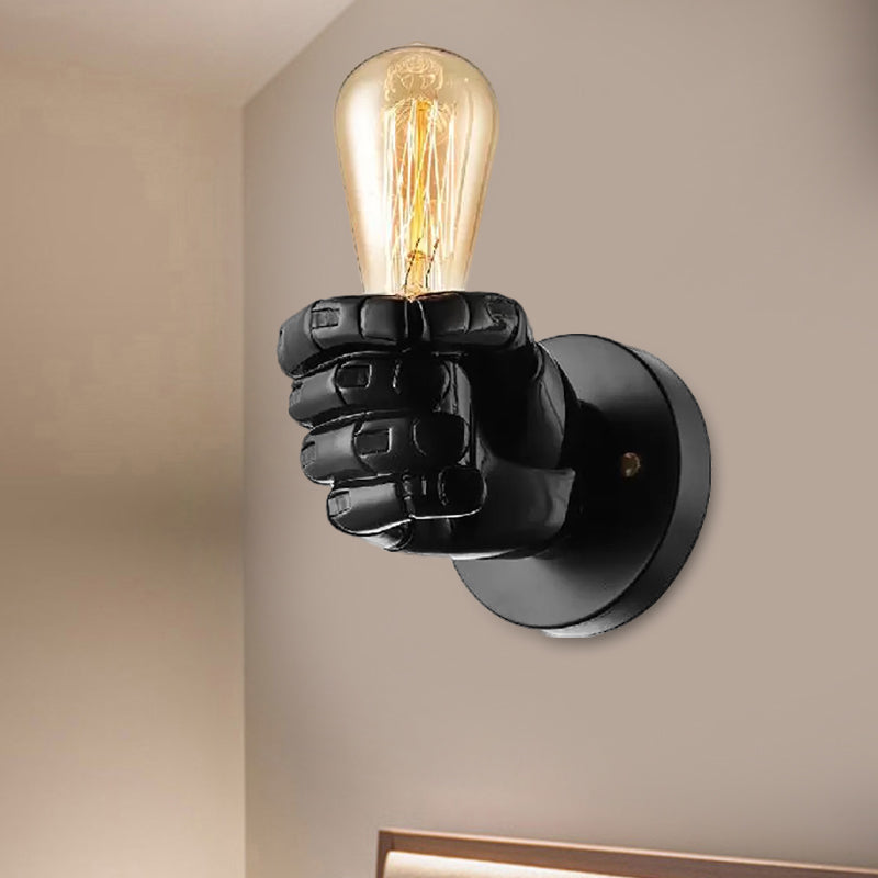 Black/White Bare Bulb Sconce Light with Hand Shape Base Vintage Style Wood 1 Light Restaurant Wall Lamp Clearhalo 'Industrial wall lights' 'Industrial' 'Middle century wall lights' 'Rustic wall lights' 'Tiffany' 'Wall Lamps & Sconces' 'Wall Lights' Lighting' 1419673