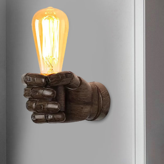 Black/White Bare Bulb Sconce Light with Hand Shape Base Vintage Style Wood 1 Light Restaurant Wall Lamp Clearhalo 'Industrial wall lights' 'Industrial' 'Middle century wall lights' 'Rustic wall lights' 'Tiffany' 'Wall Lamps & Sconces' 'Wall Lights' Lighting' 1419674