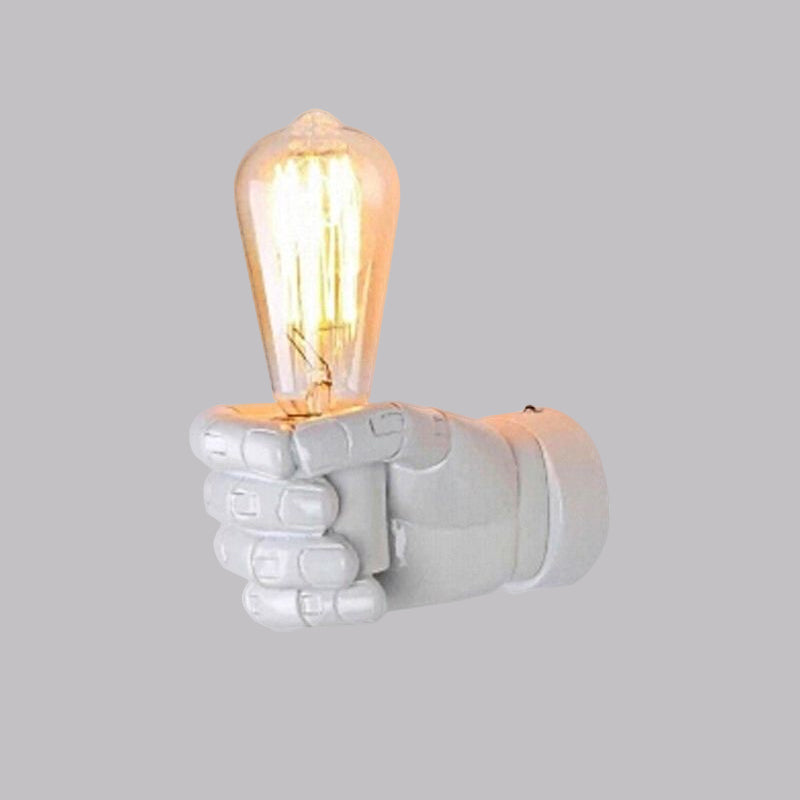 Black/White Bare Bulb Sconce Light with Hand Shape Base Vintage Style Wood 1 Light Restaurant Wall Lamp Clearhalo 'Industrial wall lights' 'Industrial' 'Middle century wall lights' 'Rustic wall lights' 'Tiffany' 'Wall Lamps & Sconces' 'Wall Lights' Lighting' 1419681