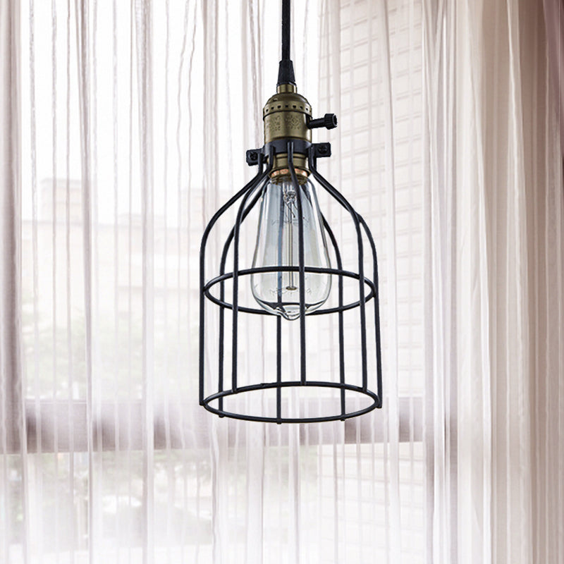 1 Bulb Pendant Lamp Retro Style Birdcage Shade Hanging Ceiling Light in Black for Coffee Shop Clearhalo 'Art Deco Pendants' 'Black' 'Cast Iron' 'Ceiling Lights' 'Ceramic' 'Crystal' 'Industrial Pendants' 'Industrial' 'Metal' 'Middle Century Pendants' 'Pendant Lights' 'Pendants' 'Rustic Pendants' 'Tiffany' Lighting' 1419682