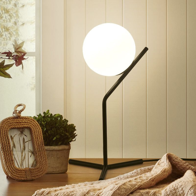 White Glass Globe Shade Study Lamp Modernism 1 Light Bedroom Desk Lighting Clearhalo 'Lamps' 'Table Lamps' Lighting' 1419683