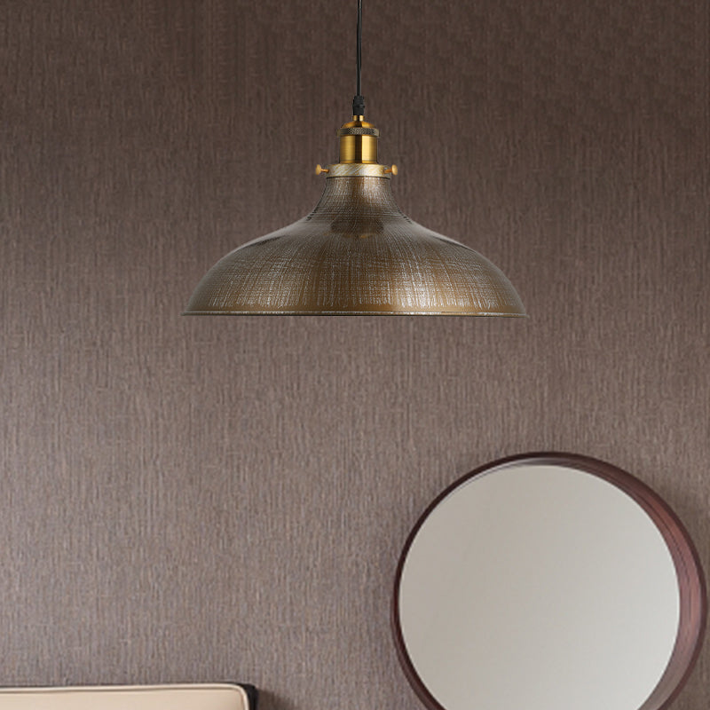 1 Light Pendant Ceiling Light Antique Style Bowl Iron Hanging Lamp with Adjustable Cord in Brass/Aged Silver Clearhalo 'Art Deco Pendants' 'Cast Iron' 'Ceiling Lights' 'Ceramic' 'Crystal' 'Industrial Pendants' 'Industrial' 'Metal' 'Middle Century Pendants' 'Pendant Lights' 'Pendants' 'Tiffany' Lighting' 1419685