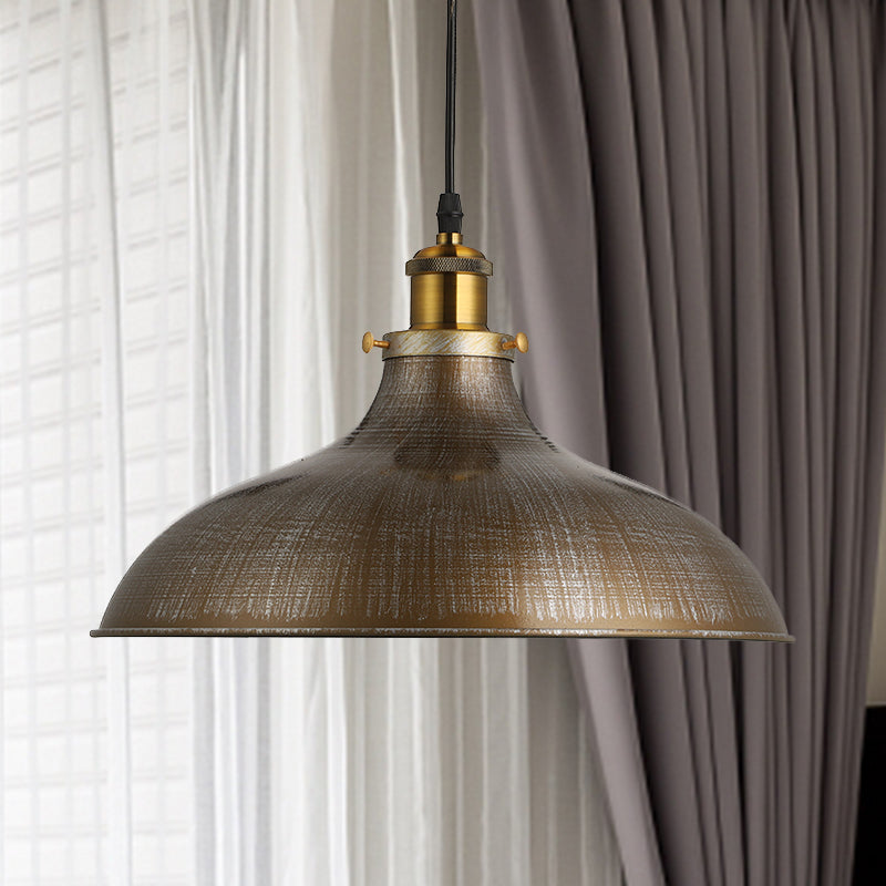 1 Light Pendant Ceiling Light Antique Style Bowl Iron Hanging Lamp with Adjustable Cord in Brass/Aged Silver Clearhalo 'Art Deco Pendants' 'Cast Iron' 'Ceiling Lights' 'Ceramic' 'Crystal' 'Industrial Pendants' 'Industrial' 'Metal' 'Middle Century Pendants' 'Pendant Lights' 'Pendants' 'Tiffany' Lighting' 1419686