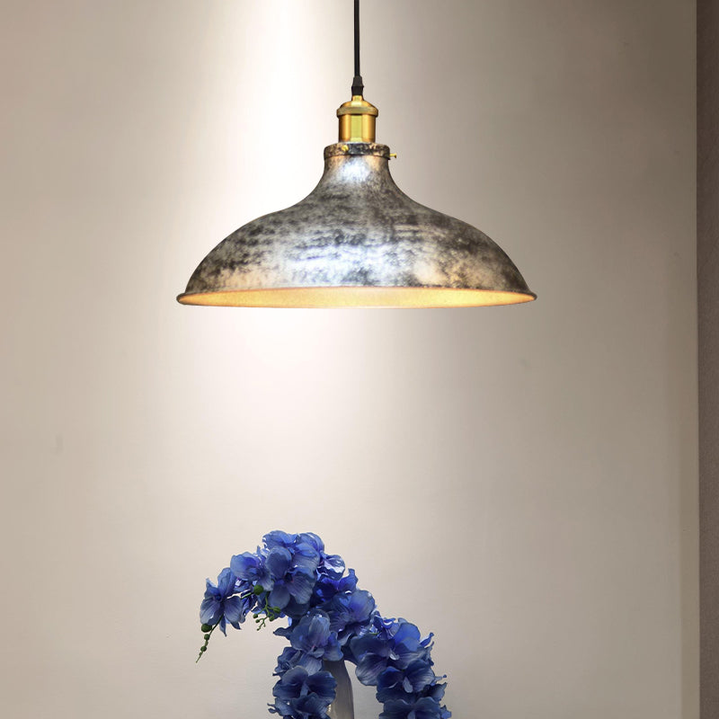 1 Light Pendant Ceiling Light Antique Style Bowl Iron Hanging Lamp with Adjustable Cord in Brass/Aged Silver Clearhalo 'Art Deco Pendants' 'Cast Iron' 'Ceiling Lights' 'Ceramic' 'Crystal' 'Industrial Pendants' 'Industrial' 'Metal' 'Middle Century Pendants' 'Pendant Lights' 'Pendants' 'Tiffany' Lighting' 1419687