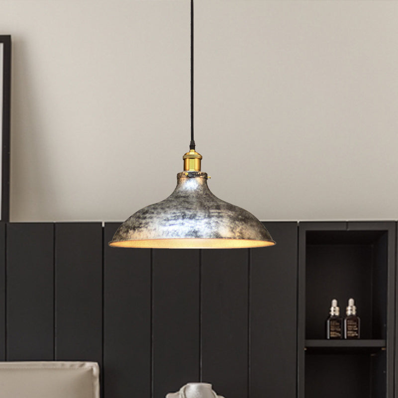 1 Light Pendant Ceiling Light Antique Style Bowl Iron Hanging Lamp with Adjustable Cord in Brass/Aged Silver Clearhalo 'Art Deco Pendants' 'Cast Iron' 'Ceiling Lights' 'Ceramic' 'Crystal' 'Industrial Pendants' 'Industrial' 'Metal' 'Middle Century Pendants' 'Pendant Lights' 'Pendants' 'Tiffany' Lighting' 1419688