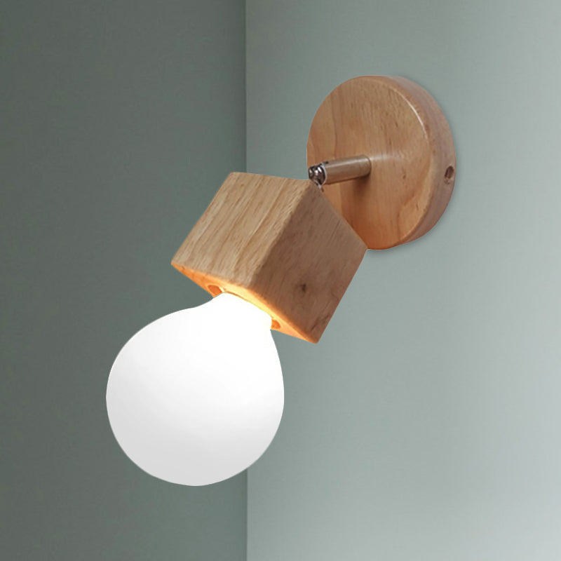 Black/White 1 Head Wall Light Sconce Industrial Style Wood Squared Wall Mount Light with Circular Backplate Clearhalo 'Industrial wall lights' 'Industrial' 'Middle century wall lights' 'Rustic wall lights' 'Tiffany' 'Wall Lamps & Sconces' 'Wall Lights' Lighting' 1419705