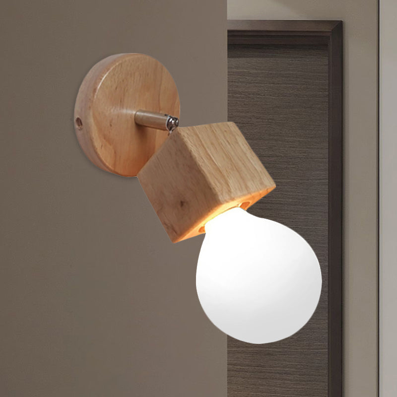 Black/White 1 Head Wall Light Sconce Industrial Style Wood Squared Wall Mount Light with Circular Backplate Clearhalo 'Industrial wall lights' 'Industrial' 'Middle century wall lights' 'Rustic wall lights' 'Tiffany' 'Wall Lamps & Sconces' 'Wall Lights' Lighting' 1419706