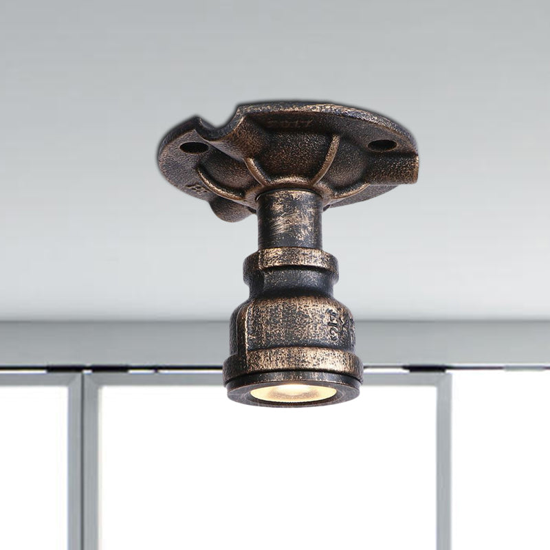 1 Light Metal Semi Flush Light Rustic Industrial Antique Brass Water Pipe Hallway Ceiling Mounted Light Clearhalo 'Ceiling Lights' 'Close To Ceiling Lights' 'Close to ceiling' 'Semi-flushmount' Lighting' 1419742