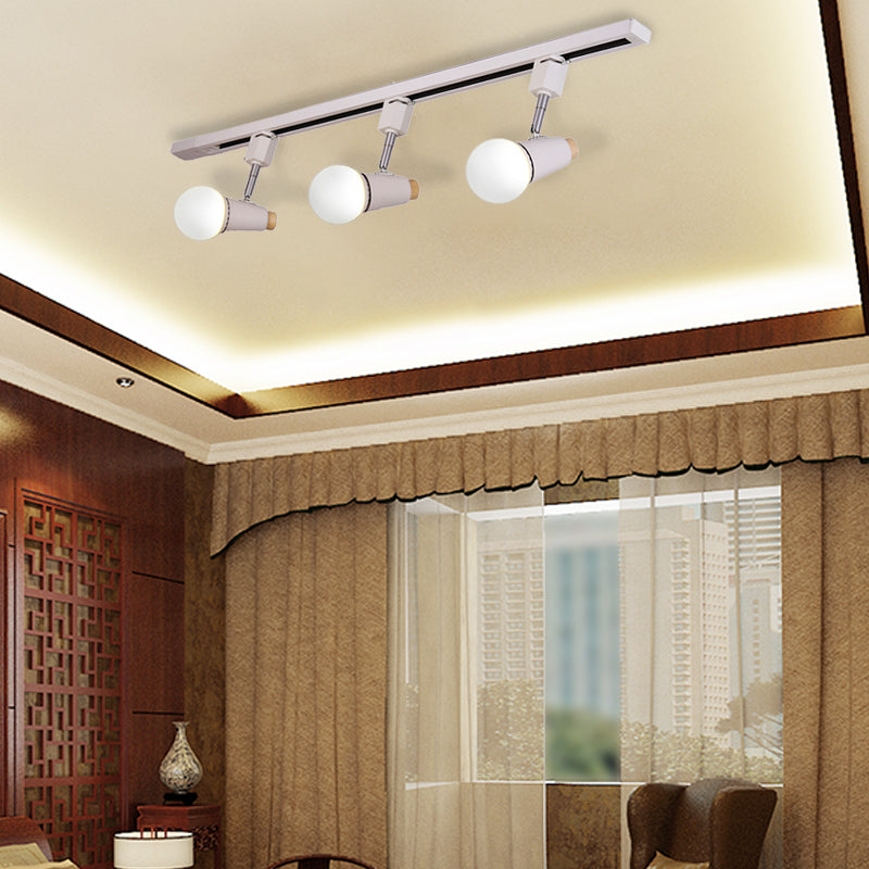 Metallic Linear Ceiling Light Fixture with Cup Shade Industrial 3/4 Heads Adjustable Semi Flush Track Lighting in Black/White 3 White Clearhalo 'Ceiling Lights' 'Close To Ceiling Lights' 'Close to ceiling' 'Flush mount' 'Industrial Flush Mount' Lighting' 141975