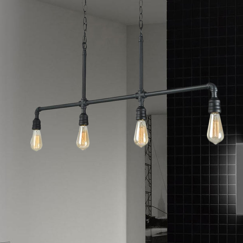 Black 4-Head Island Lighting Rustic Style Metal Linear Piped Hanging Lighting for Living Room Clearhalo 'Ceiling Lights' 'Island Lights' Lighting' 1419764