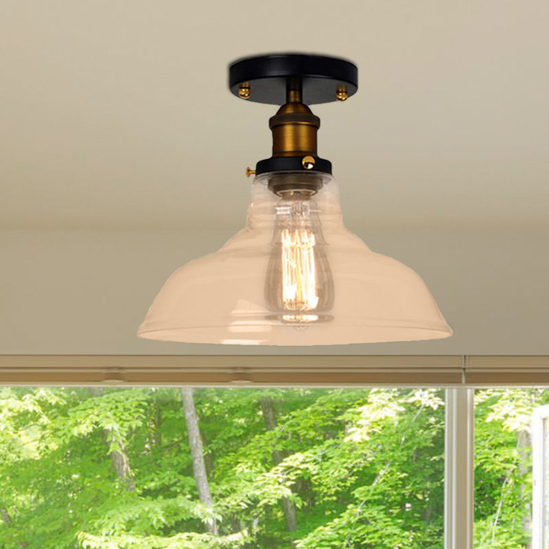 Barn Clear/Amber Glass Semi Mount Lighting Vintage 1 Bulb Bedroom Ceiling Light Fixture Clearhalo 'Ceiling Lights' 'Close To Ceiling Lights' 'Close to ceiling' 'Flush mount' 'Industrial Flush Mount' Lighting' 1419787