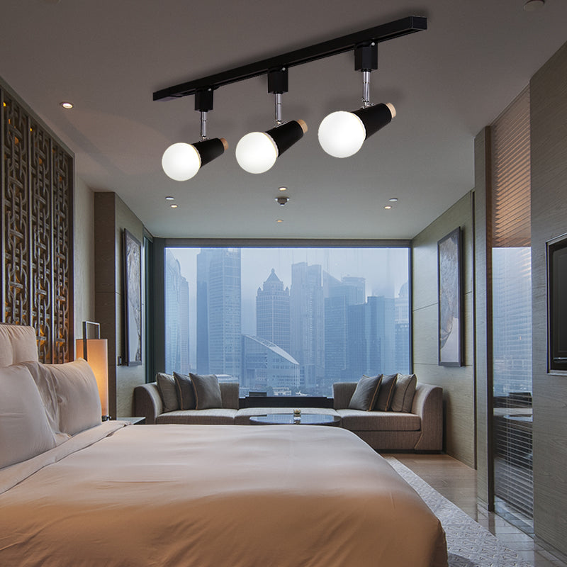 Metallic Linear Ceiling Light Fixture with Cup Shade Industrial 3/4 Heads Adjustable Semi Flush Track Lighting in Black/White 3 Black Clearhalo 'Ceiling Lights' 'Close To Ceiling Lights' 'Close to ceiling' 'Flush mount' 'Industrial Flush Mount' Lighting' 141979