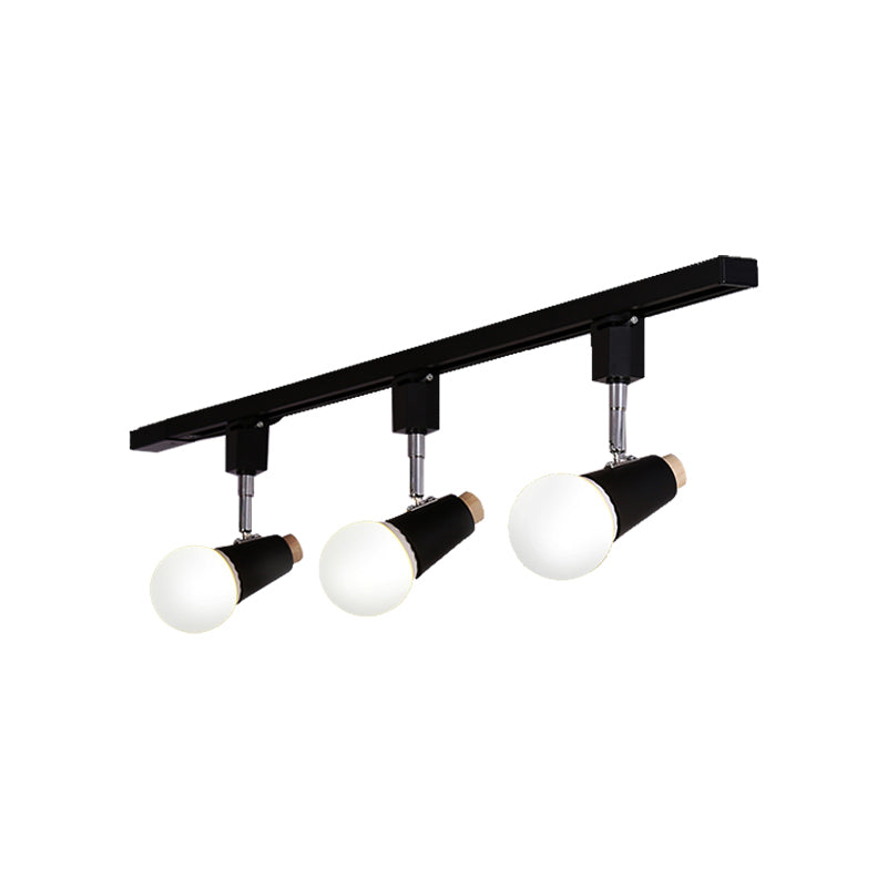Metallic Linear Ceiling Light Fixture with Cup Shade Industrial 3/4 Heads Adjustable Semi Flush Track Lighting in Black/White Clearhalo 'Ceiling Lights' 'Close To Ceiling Lights' 'Close to ceiling' 'Flush mount' 'Industrial Flush Mount' Lighting' 141980