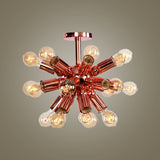 6/9 Lights Starburst Semi Flush Light Fixture Vintage Copper Finish Metal Ceiling Mounted Fixture for Bedroom Clearhalo 'Ceiling Lights' 'Close To Ceiling Lights' 'Close to ceiling' 'Semi-flushmount' Lighting' 1419809