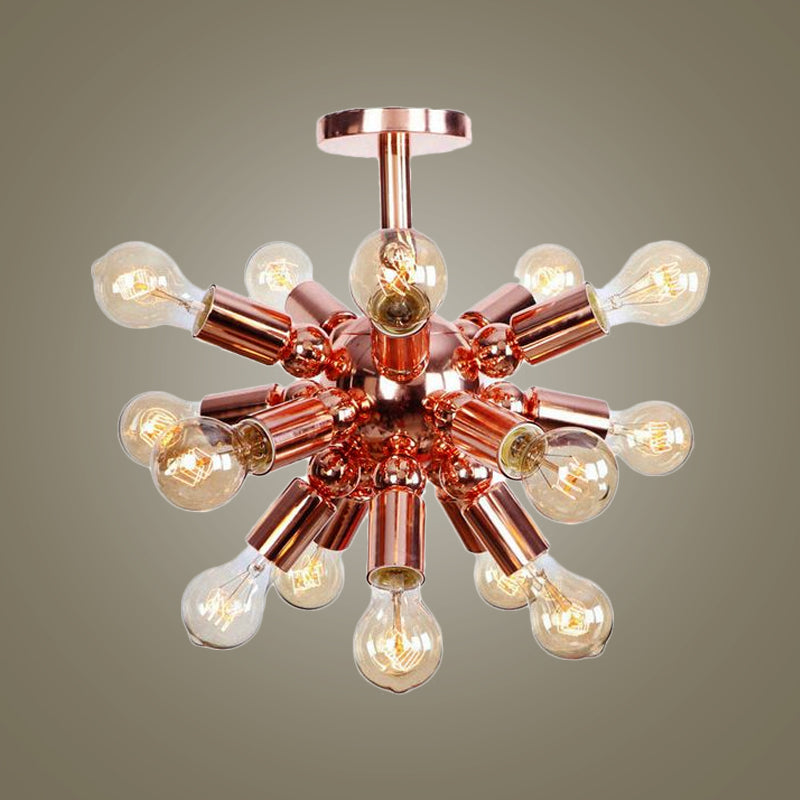 6/9 Lights Starburst Semi Flush Light Fixture Vintage Copper Finish Metal Ceiling Mounted Fixture for Bedroom Clearhalo 'Ceiling Lights' 'Close To Ceiling Lights' 'Close to ceiling' 'Semi-flushmount' Lighting' 1419810