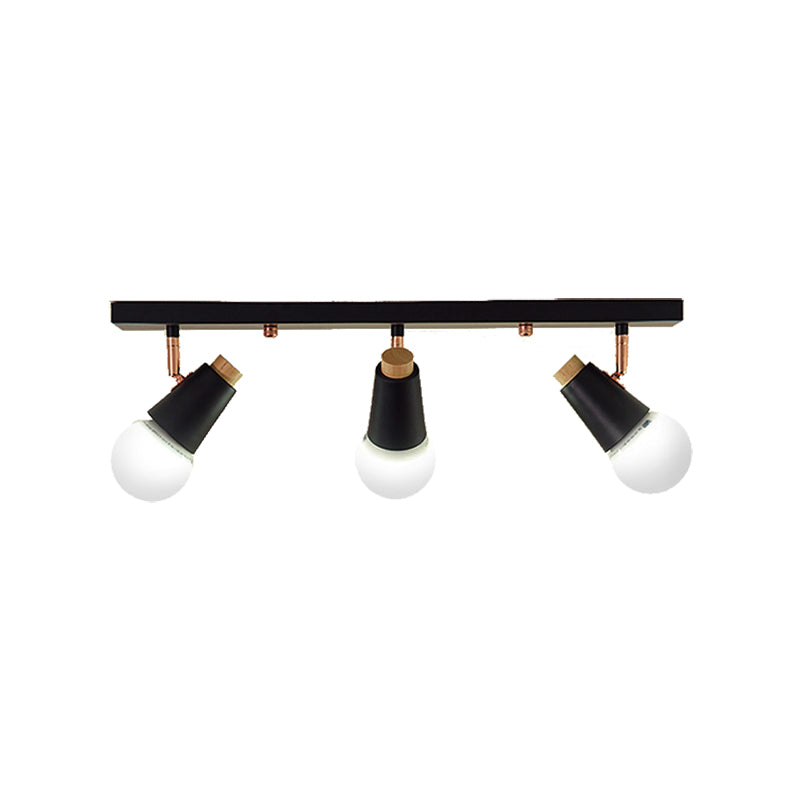Metallic Linear Ceiling Light Fixture with Cup Shade Industrial 3/4 Heads Adjustable Semi Flush Track Lighting in Black/White Clearhalo 'Ceiling Lights' 'Close To Ceiling Lights' 'Close to ceiling' 'Flush mount' 'Industrial Flush Mount' Lighting' 141982