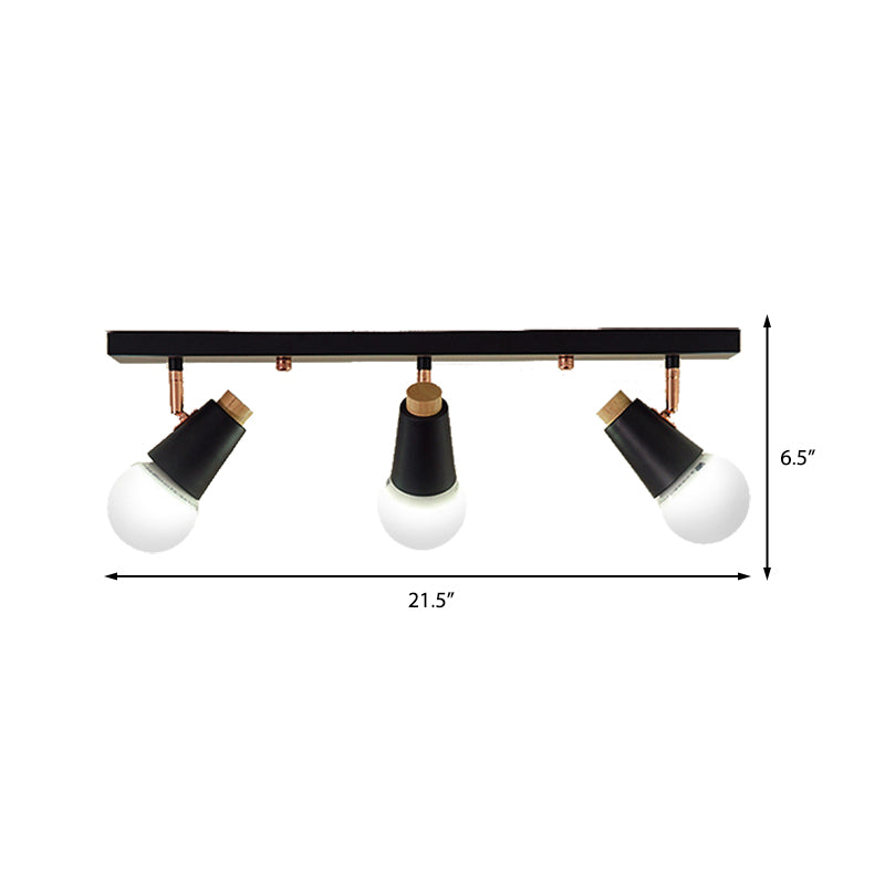 Metallic Linear Ceiling Light Fixture with Cup Shade Industrial 3/4 Heads Adjustable Semi Flush Track Lighting in Black/White Clearhalo 'Ceiling Lights' 'Close To Ceiling Lights' 'Close to ceiling' 'Flush mount' 'Industrial Flush Mount' Lighting' 141983