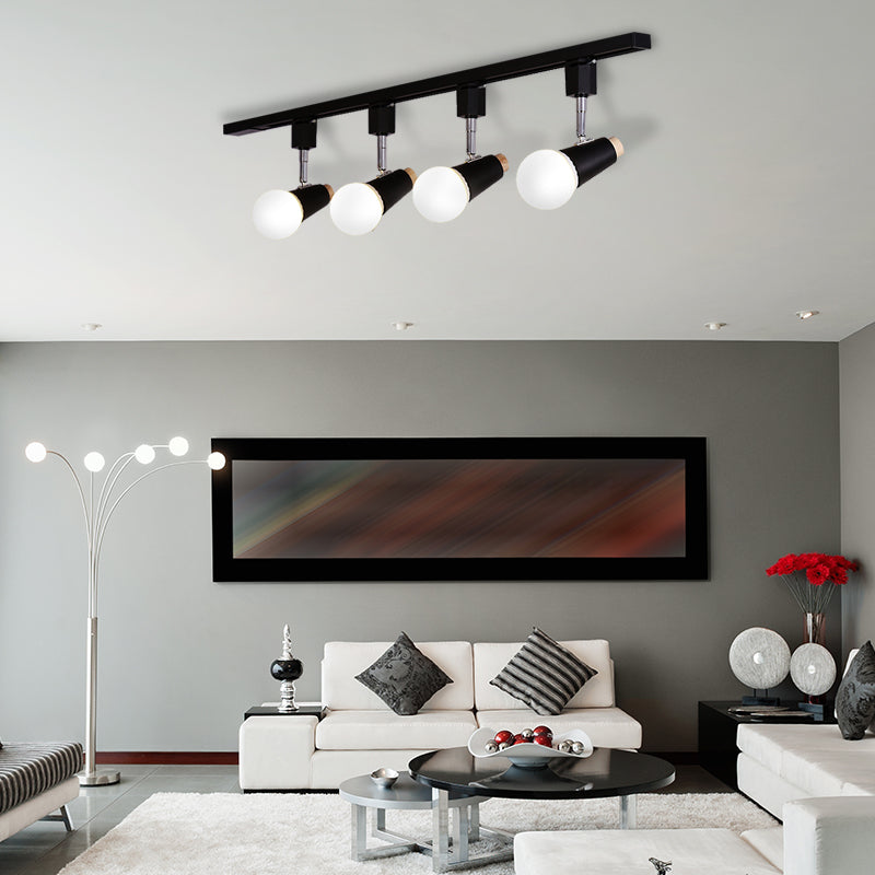Metallic Linear Ceiling Light Fixture with Cup Shade Industrial 3/4 Heads Adjustable Semi Flush Track Lighting in Black/White 4 Black Clearhalo 'Ceiling Lights' 'Close To Ceiling Lights' 'Close to ceiling' 'Flush mount' 'Industrial Flush Mount' Lighting' 141984