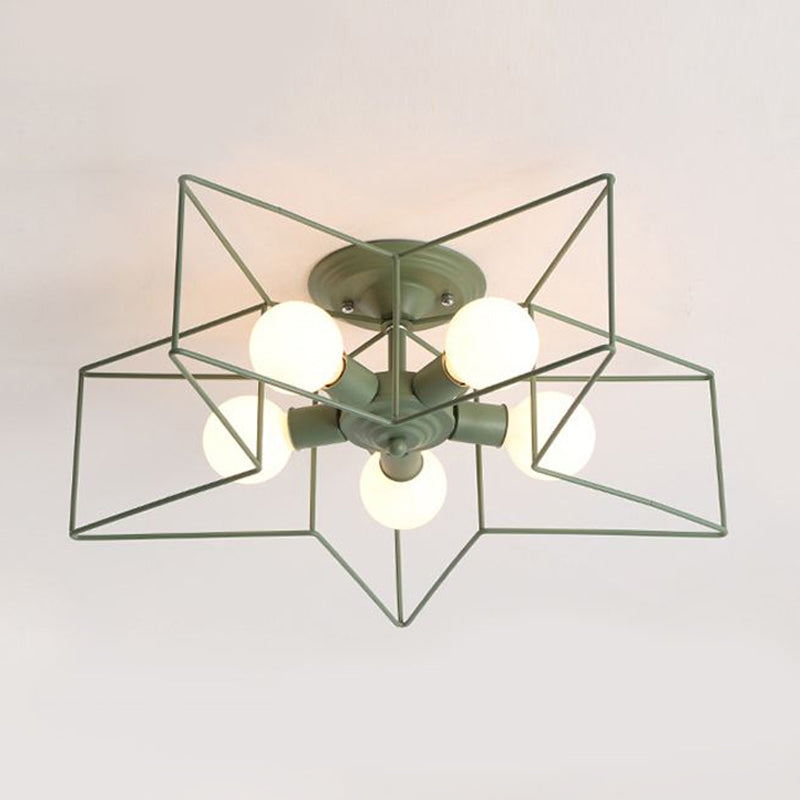 5 Bulbs Semi-Flush Ceiling Fixture with Star Cage Shade Metallic Loft Stylish Indoor Semi Flush Light in Grey/Pink Clearhalo 'Ceiling Lights' 'Close To Ceiling Lights' 'Close to ceiling' 'Semi-flushmount' Lighting' 1419869