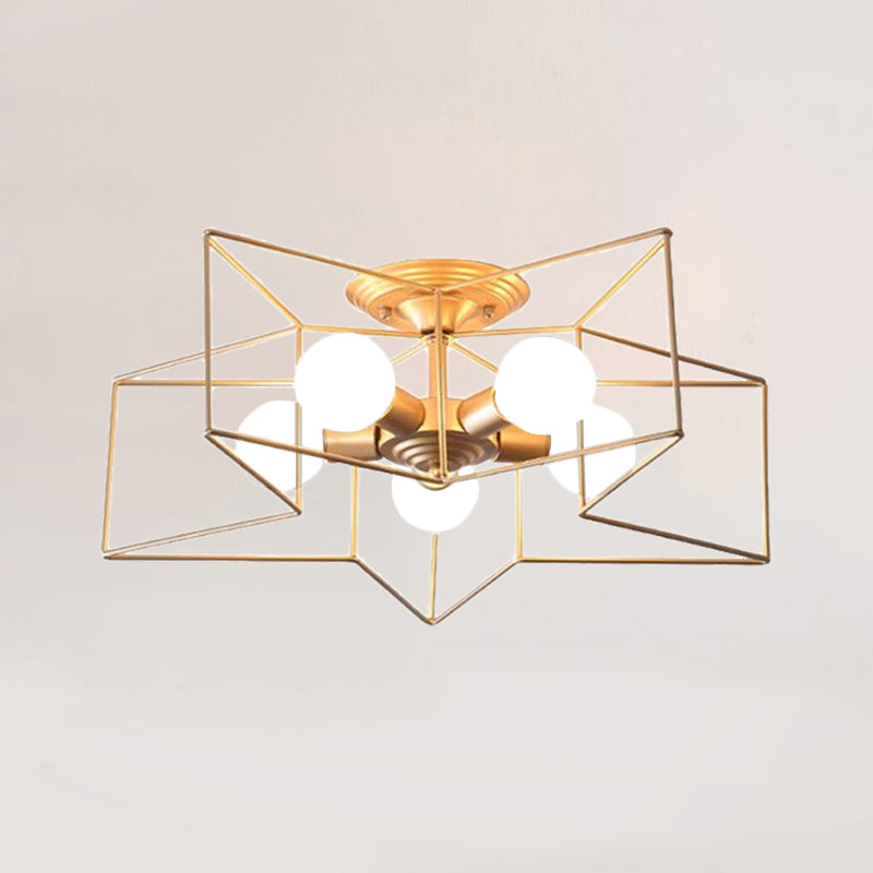 5 Bulbs Semi-Flush Ceiling Fixture with Star Cage Shade Metallic Loft Stylish Indoor Semi Flush Light in Grey/Pink Clearhalo 'Ceiling Lights' 'Close To Ceiling Lights' 'Close to ceiling' 'Semi-flushmount' Lighting' 1419872