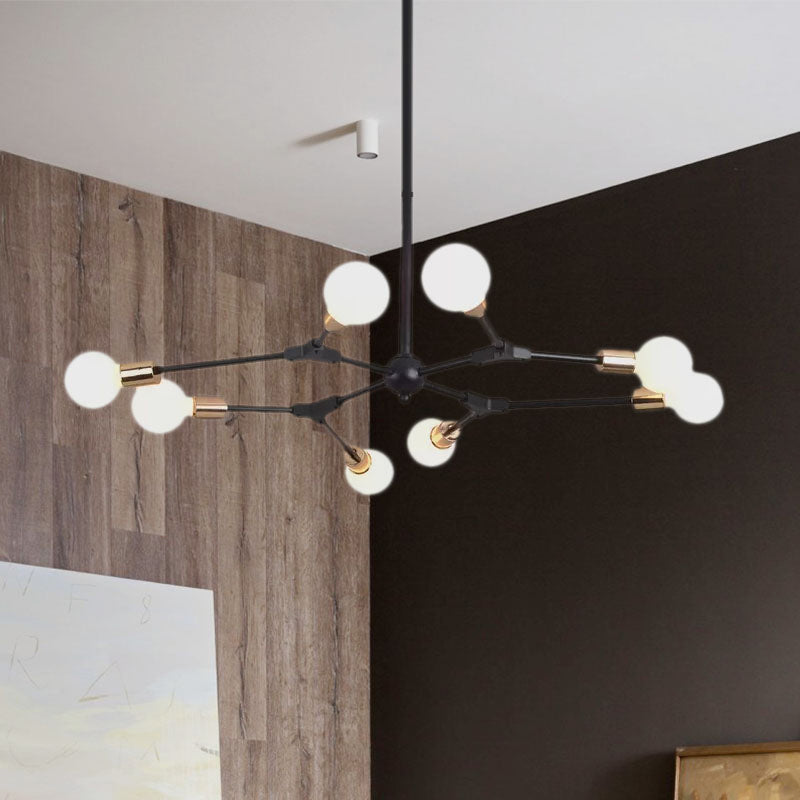 Black Finish Branch Suspension Light Retro Style Metallic 6/8 Lights Bedroom Chandelier Lamp with Open Bulb Clearhalo 'Cast Iron' 'Ceiling Lights' 'Chandeliers' 'Industrial Chandeliers' 'Industrial' 'Metal' 'Middle Century Chandeliers' 'Rustic Chandeliers' 'Tiffany' Lighting' 1419890