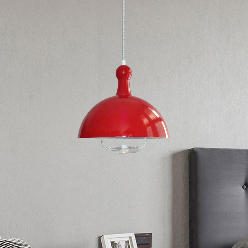 1 Head Extendable Domed Hanging Fixture Industrial Style Chrome/Red Aluminum Ceiling Pendant with Handle Clearhalo 'Art Deco Pendants' 'Cast Iron' 'Ceiling Lights' 'Ceramic' 'Crystal' 'Industrial Pendants' 'Industrial' 'Metal' 'Middle Century Pendants' 'Pendant Lights' 'Pendants' 'Tiffany' Lighting' 1419966